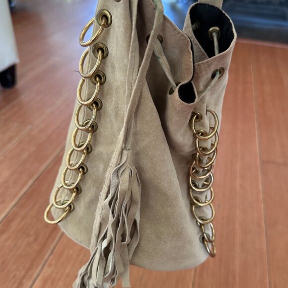 Vintage One of a Kind Made in USA Leather Chain Bucket Bag w/ Rings Grommets - Picture 11 of 17